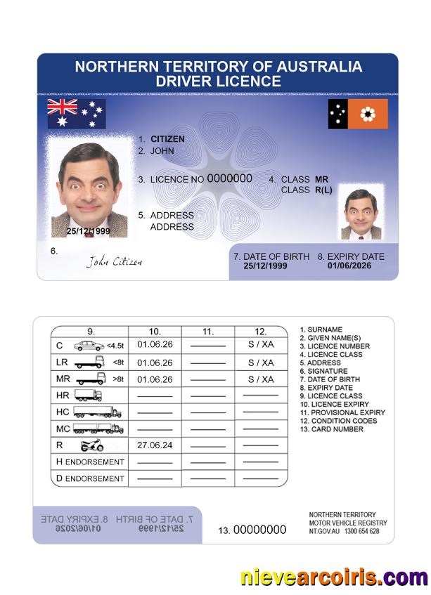 Australia Northern Territory driving license